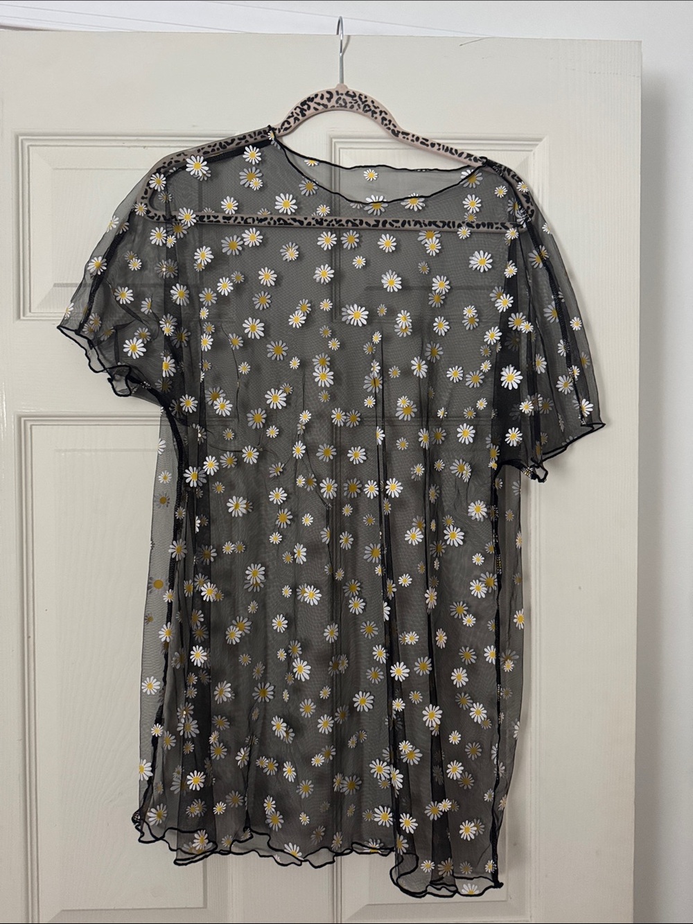 Sheer Black Daisy Overlay over size top